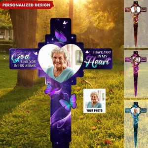 Custom Photo In Our Hearts Always - Memorial Personalized Custom Stain Glass Style Acrylic Garden Stake