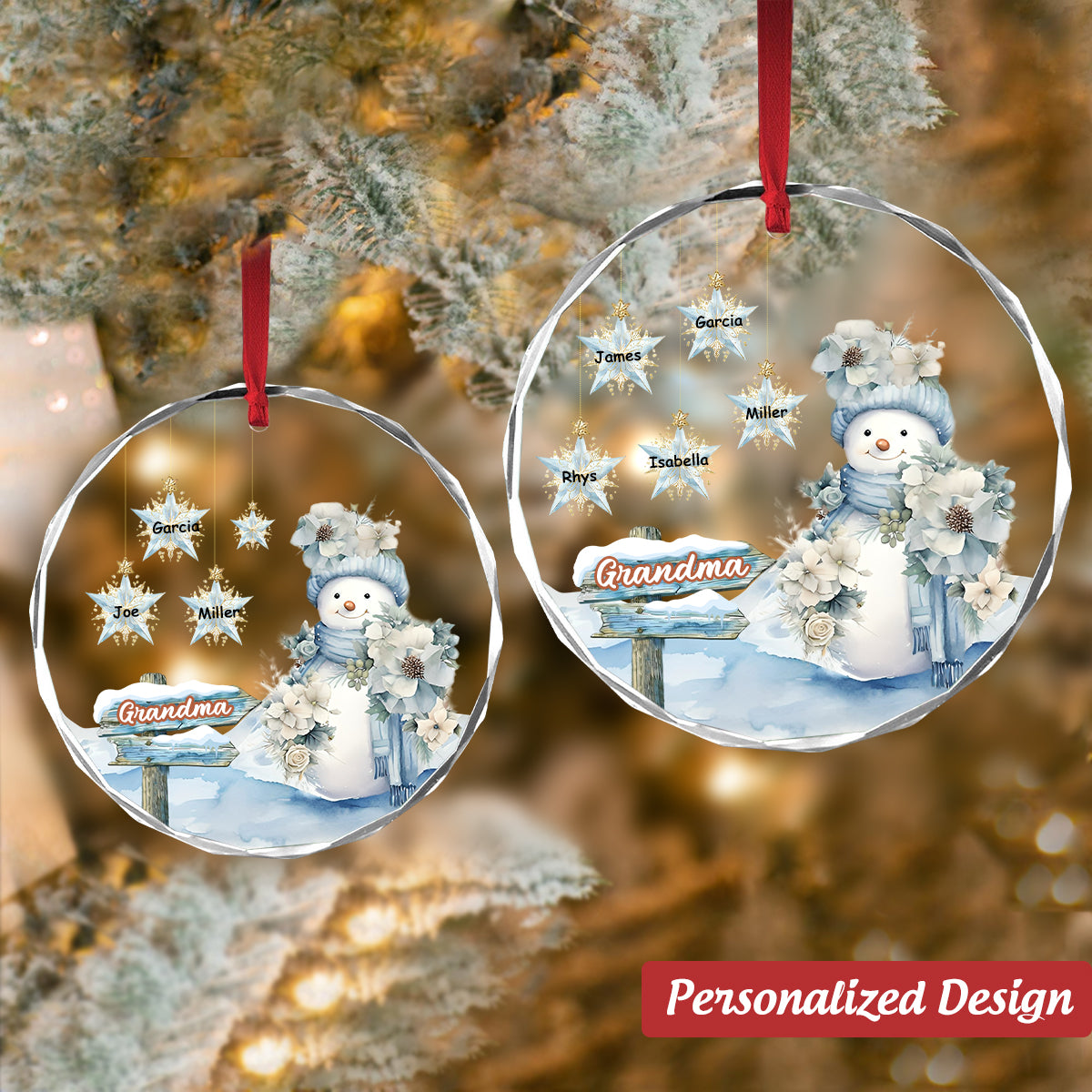 Snowman Grandma With Kids Christmas Ornament