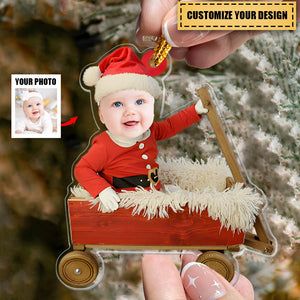 Custom Baby Face - Red Wagon - Personalized Acrylic Photo Ornament