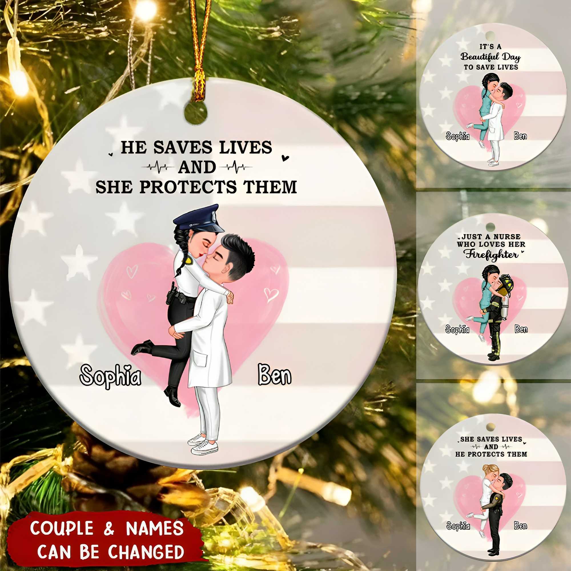 YOU AND ME WHERE IT BEGAN - PERSONALIZED ORNAMENT, CUSTOM COUPLE PORTRAIT, FIREFIGHTER, EMS, NURSE, POLICE OFFICER, MILITARY