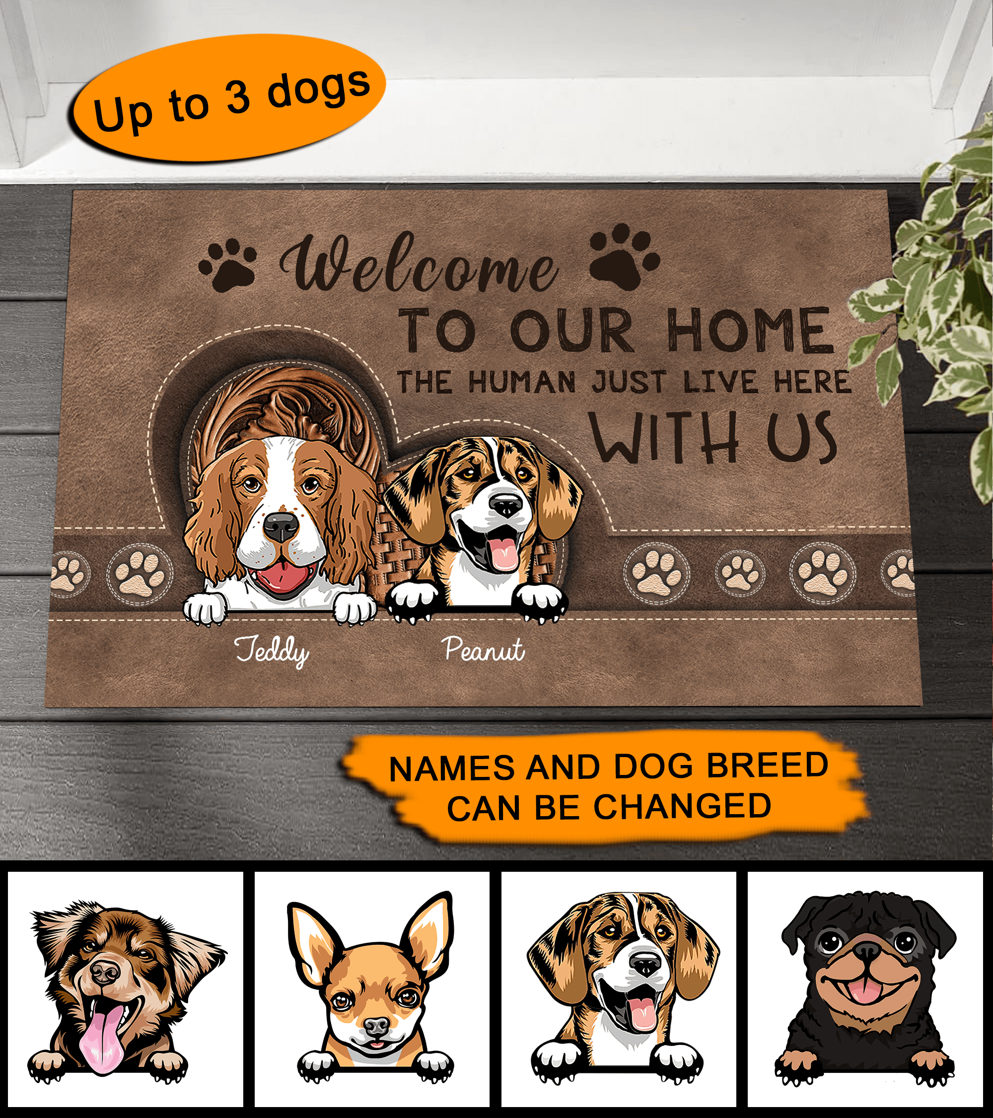 Welcome To Our Dog Home Personalized Doormat, Personalized Gift for Dog Lovers, Dog Dad, Dog Mom
