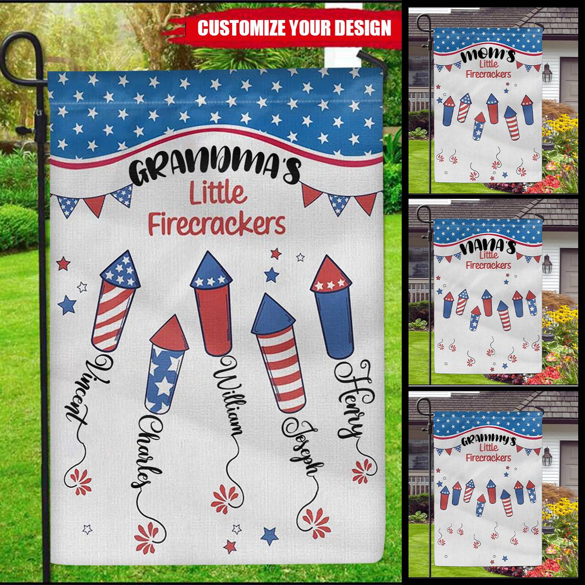 July 4th Garden Flag Grandma's Firecrackers Independence Day Personalized Garden Flag