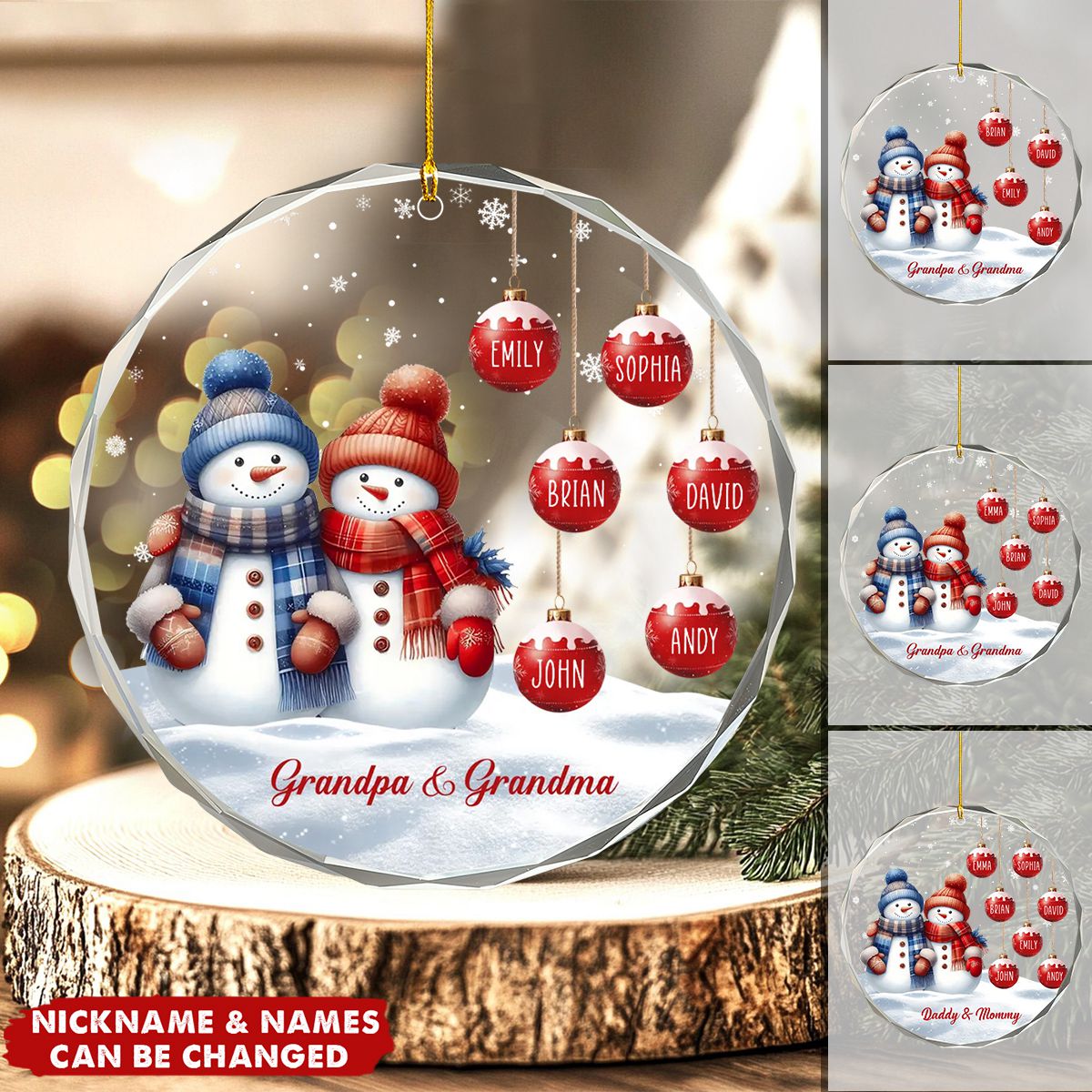 The Best Grandparents in the World - Personalized Christmas Snowman Ornament