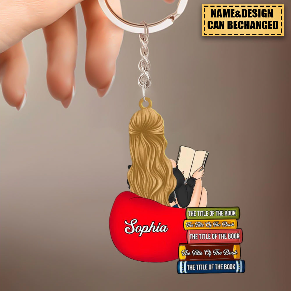 Personalized Girl Reading Custom Book Name Acrylic Keychain, Gift For Book Lovers