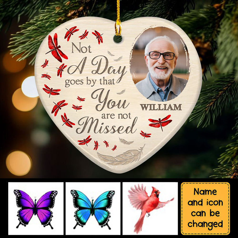 Custom Photo In Loving Memory Memorial Personalized Ceramic Heart Shaped Ornament