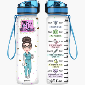 Personalized Water Tracker Bottle-Birthday Gift For Nurse-Nurse Daily Affirmation