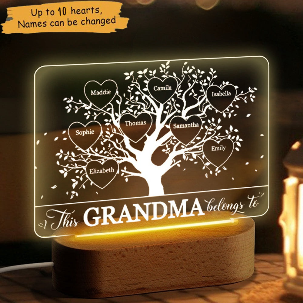 This Grandma Belongs To - Family Personalized Custom Rectangle Shaped 3D LED Light