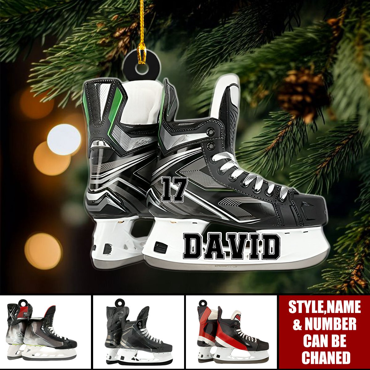 Hockey Skates Custom Name And Number Personalized Ornament For Hockey Lovers