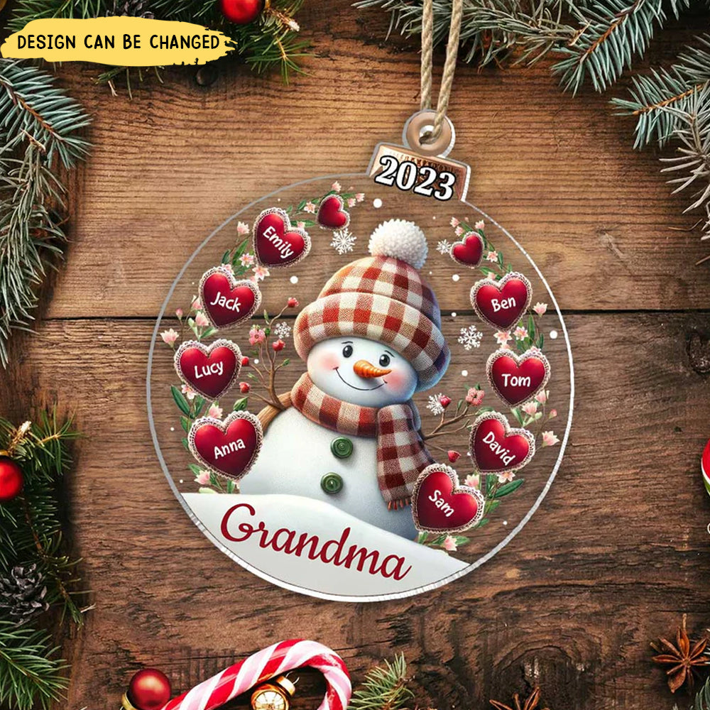 Christmas Happy Flowery Snowman Grandma Mom Sweet Heart Kids Personalized Ornament