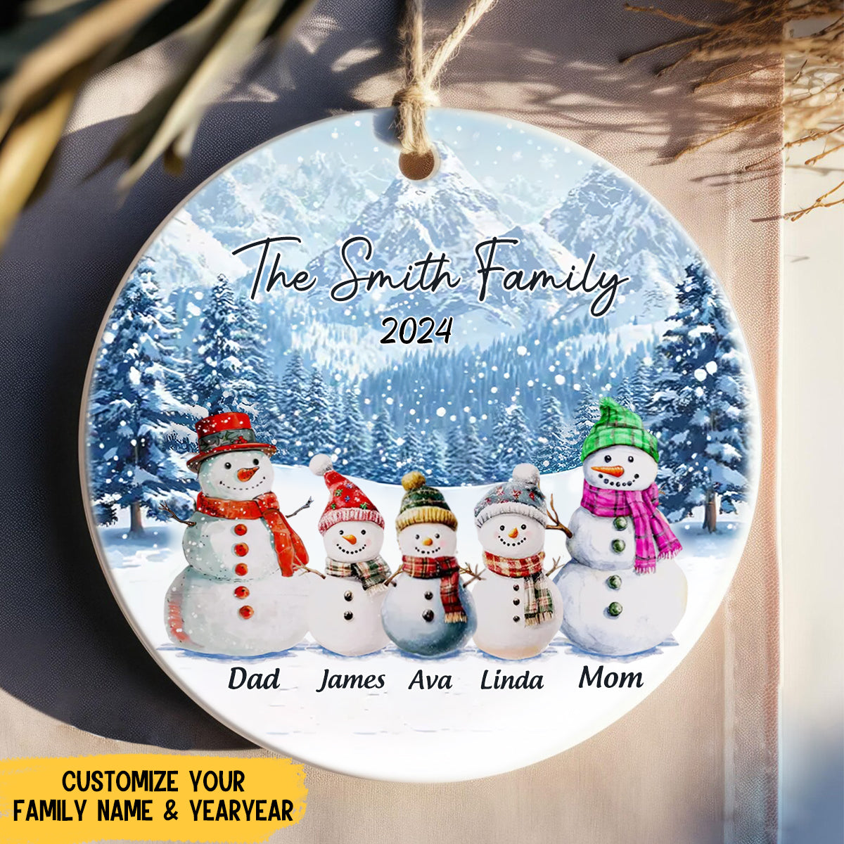 Personalized Christmas Gift For Family Snowman Ornament