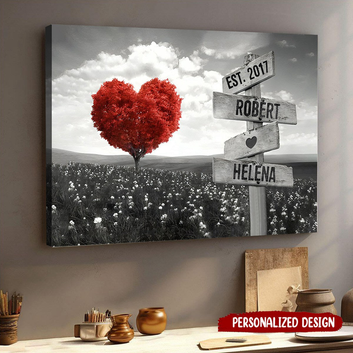 Personalized Couple Gift Heart Tree Name Sign Poster