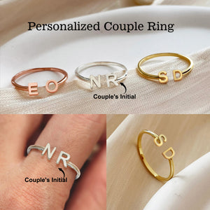 Adjustable Double Initial Ring Custom Letter Couple Rings