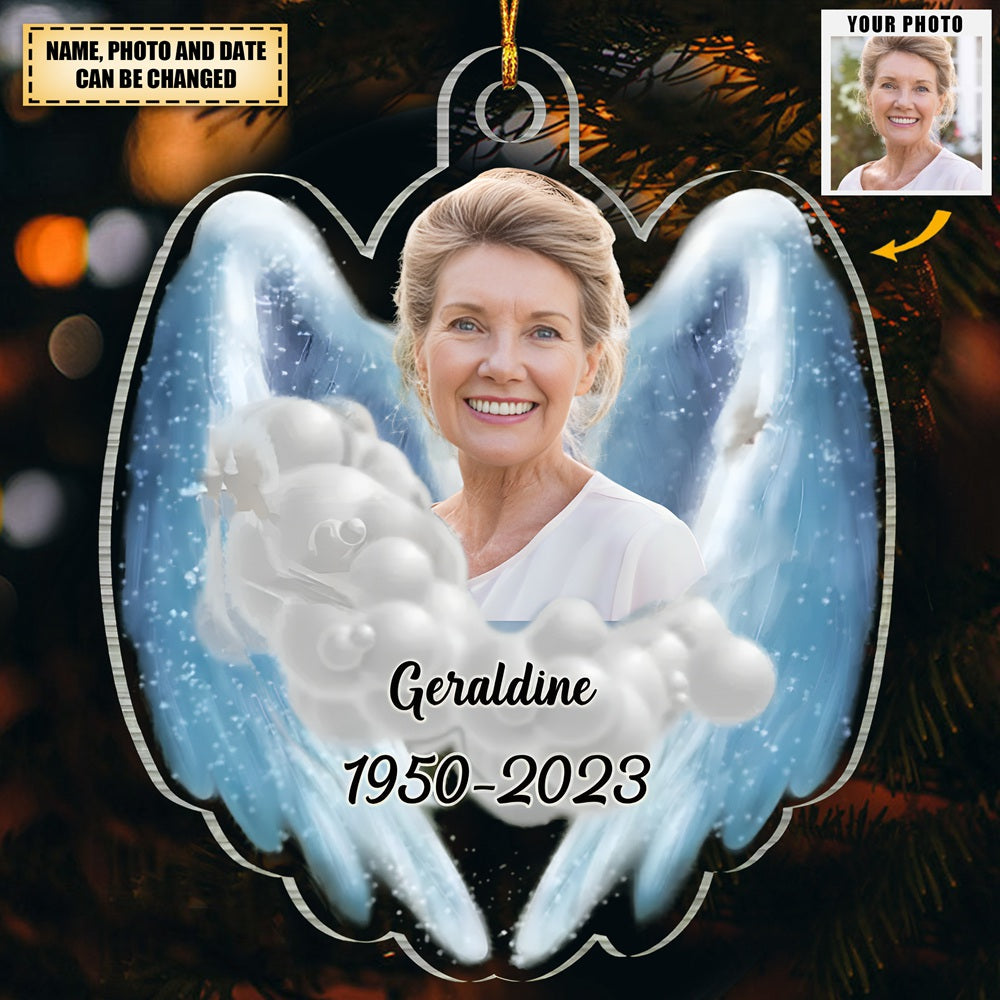 Upload Photo Memorial Wings Family Loss Personalized Acrylic Ornament