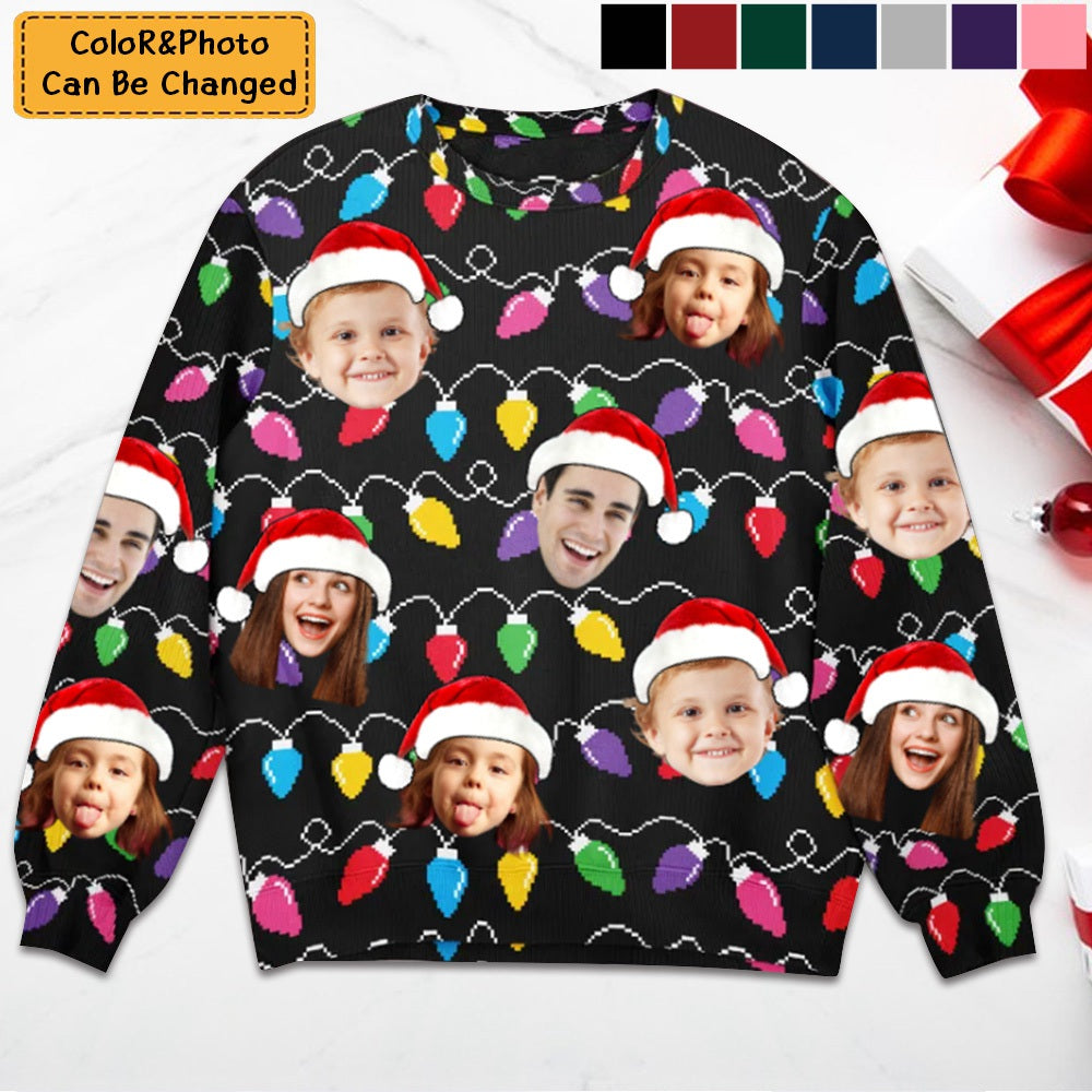 Custom Face Christmas Family Silly Xmas Leds - Personalized Photo Ugly Sweater