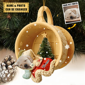 Personalized Pet Sleeping In A Tiny Cup Christmas Holiday Ornament-Gift For Pet Lover