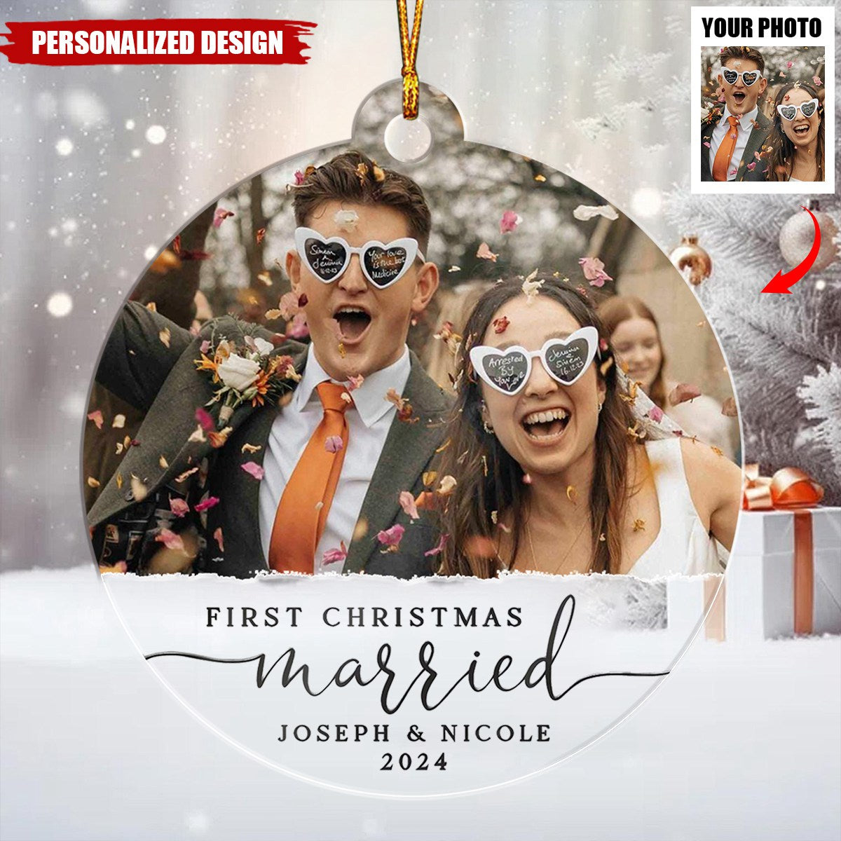 Personalized Our First Christmas Married Ornament, Custom Photo Ornament