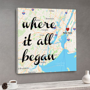 Where It All Began Map Wall Art Retro Style Custom Canvas Print