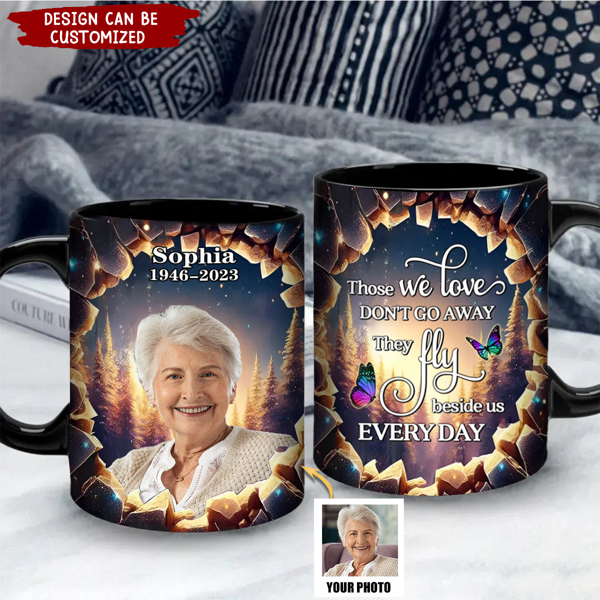 Upload Photo Those We Love Don't Go Away, 3D Effect Hole In A Wall Personalized Mug