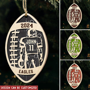 Custom Football Player - Personalized Wooden Ornament, Football Fan Gift