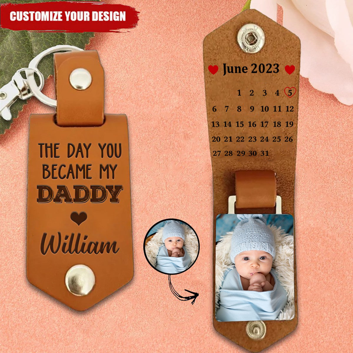 Calendar Custom Photo The Day You Became My Daddy Mommy Personalized Leather Keychain