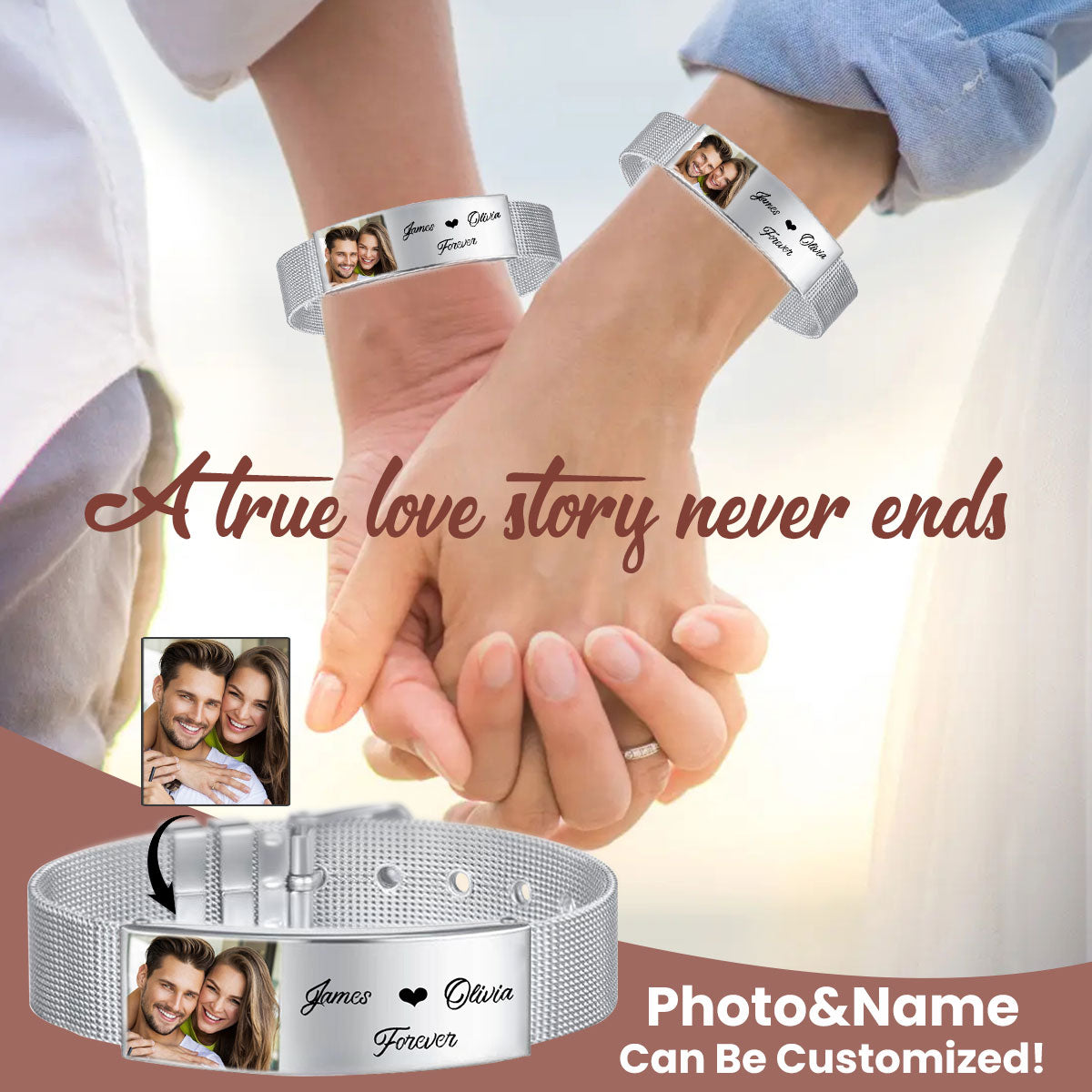 Upload Photo Forever Love  Personalized Adjustable Bracelet