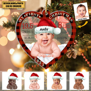 Custom Transparent Ornament from Photo - Baby Glitter Heart - My First Christmas