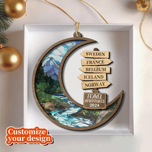 Personalized Travel Adventure Suncatcher Ornament, Custom Traveling Destination Ornament