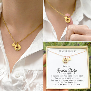 Personalized Rainbow Bridge Paw Necklace - Dog Cat Memorial Jewelry