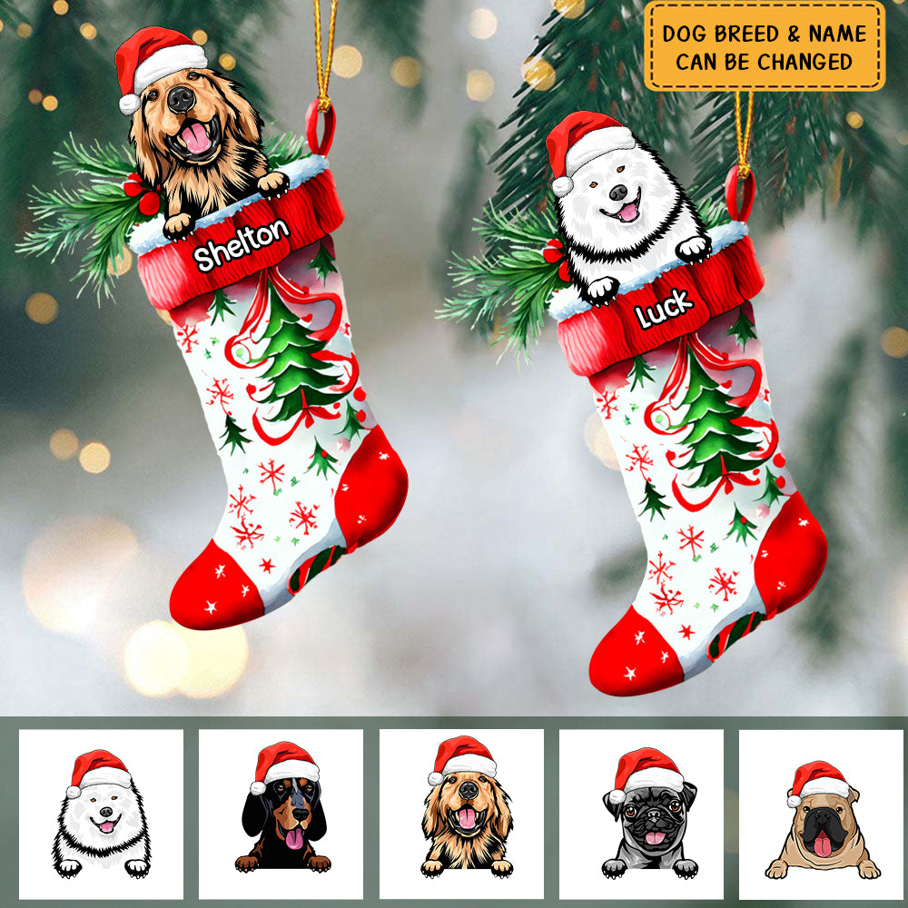 Cute Dog In A Christmas Stocking Personalized Acrylic Ornament