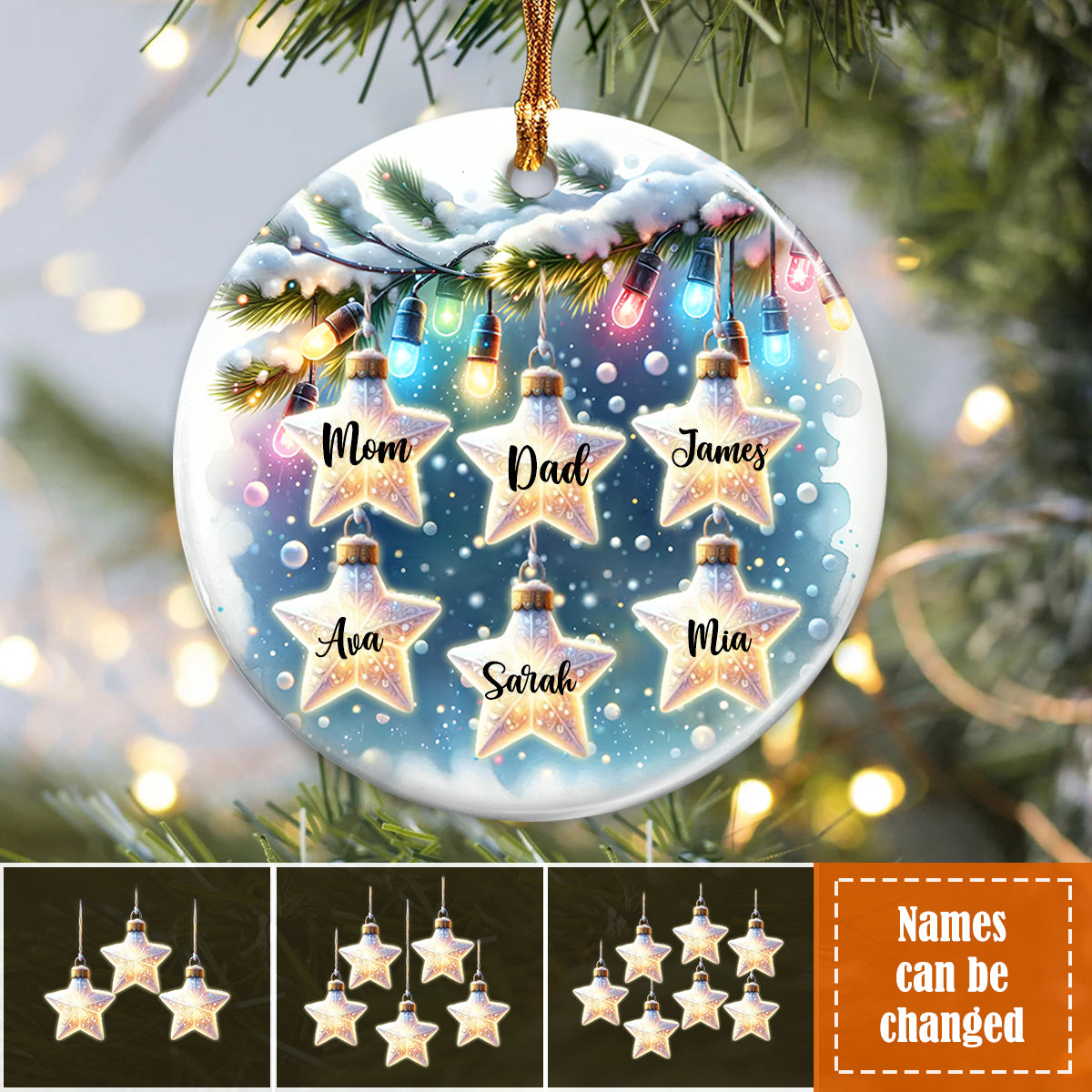 Personalized Star Family Name Christmas Ceramic Ornament