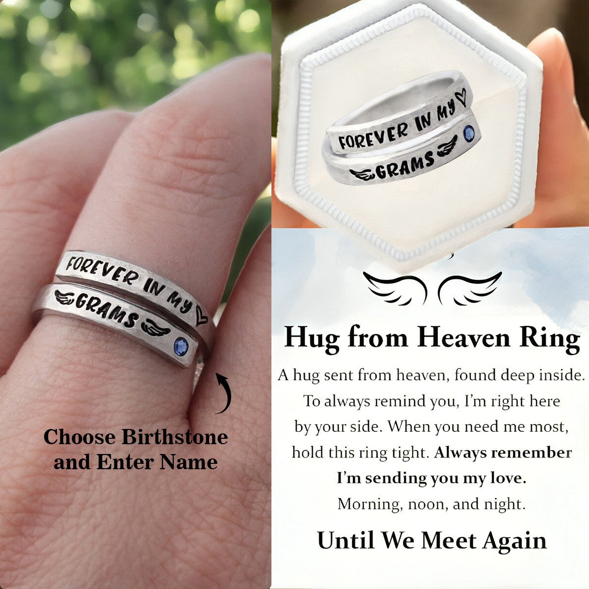 Personalized Memorial Ring - Memorial Gift - Birthstone Ring with Name