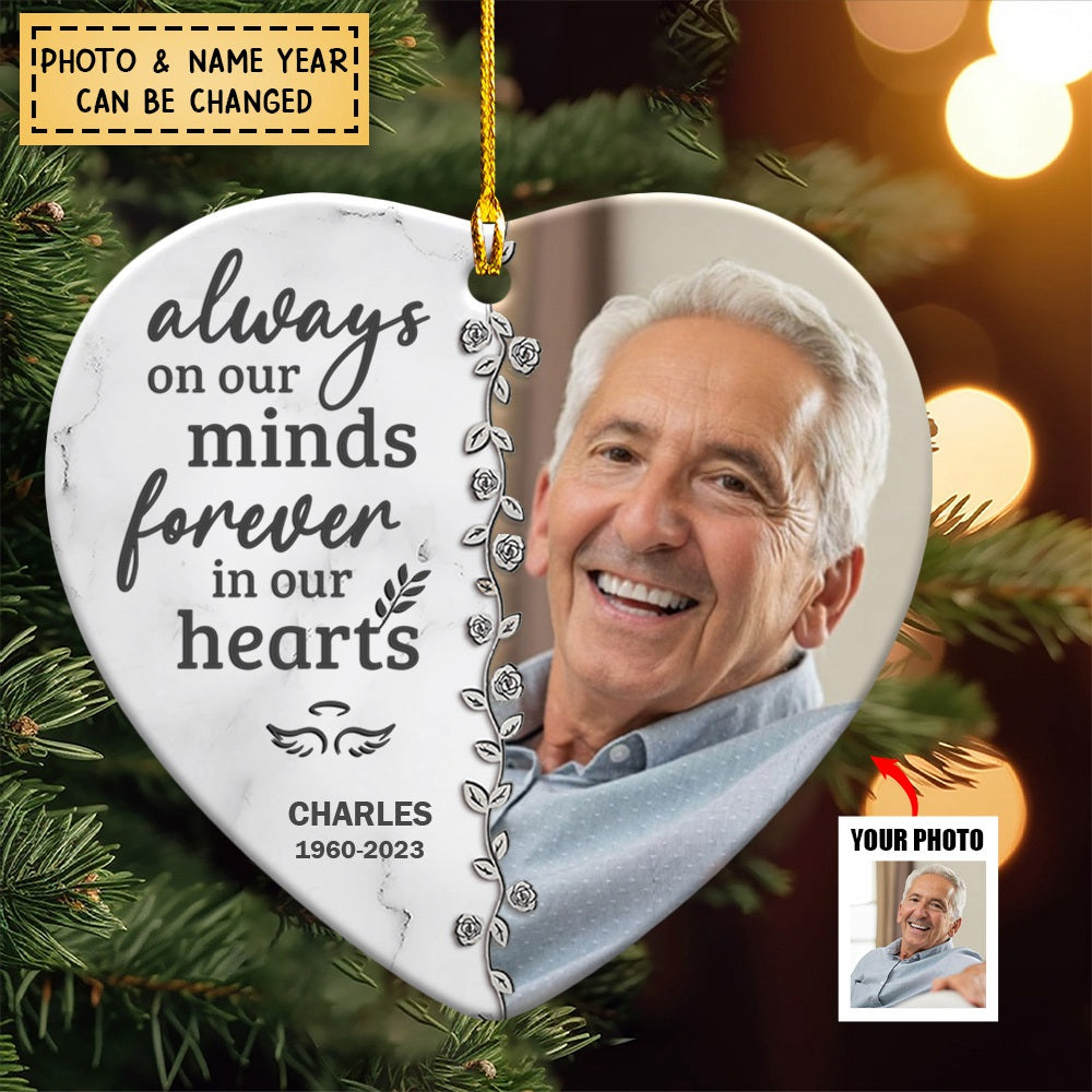 Custom Photo Forever In Our Hearts - Memorial Personalized Ornament