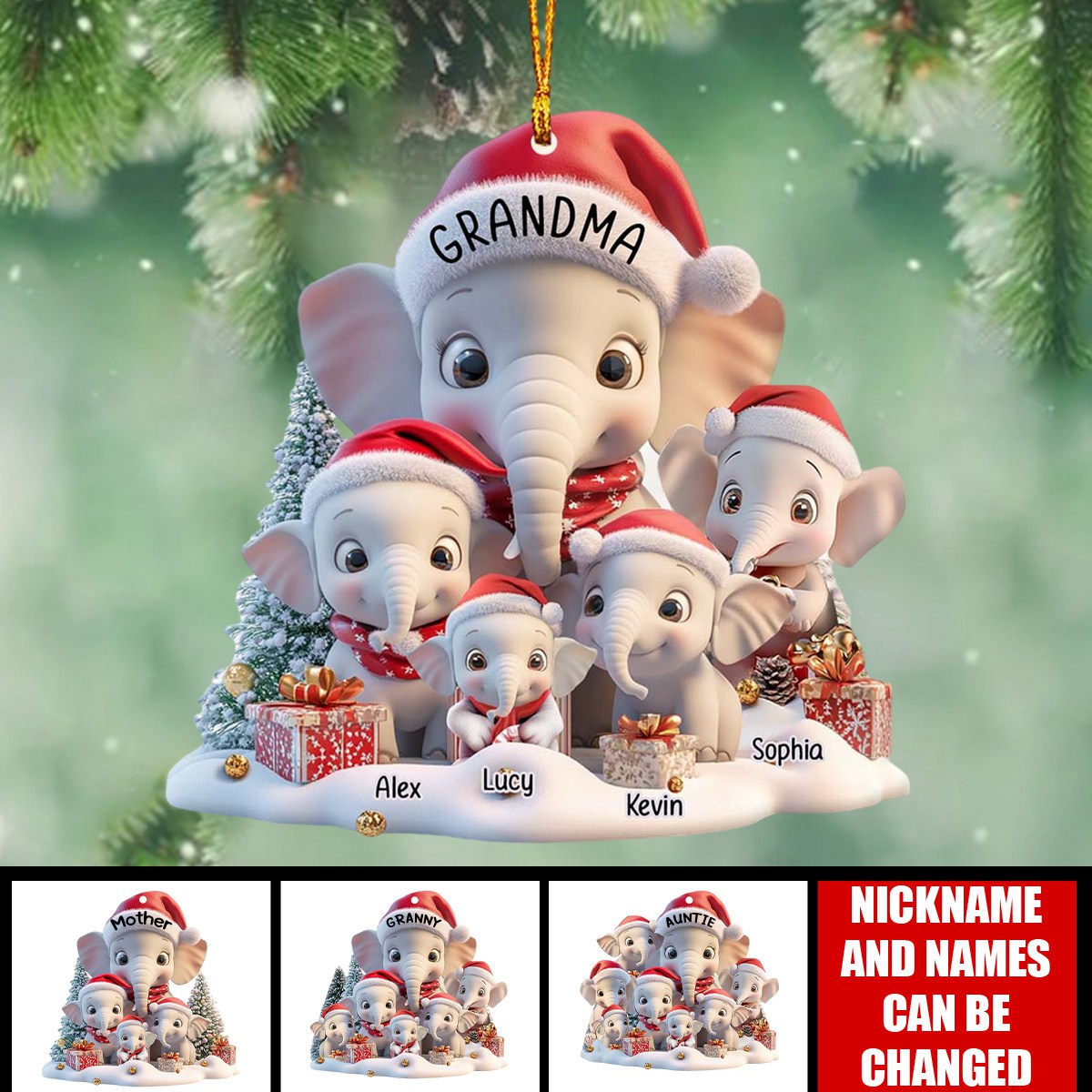 Any Title Cute Elephant Ornament - Personalized Christmas Ornament