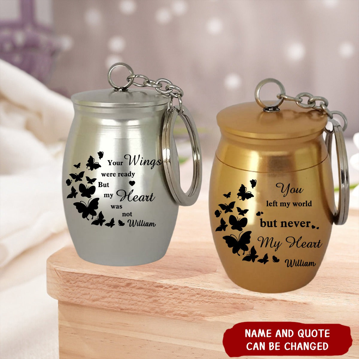 Small Keepsake Urns for Ashes Butterflies Mini Cremation Urn Personalized Keychain
