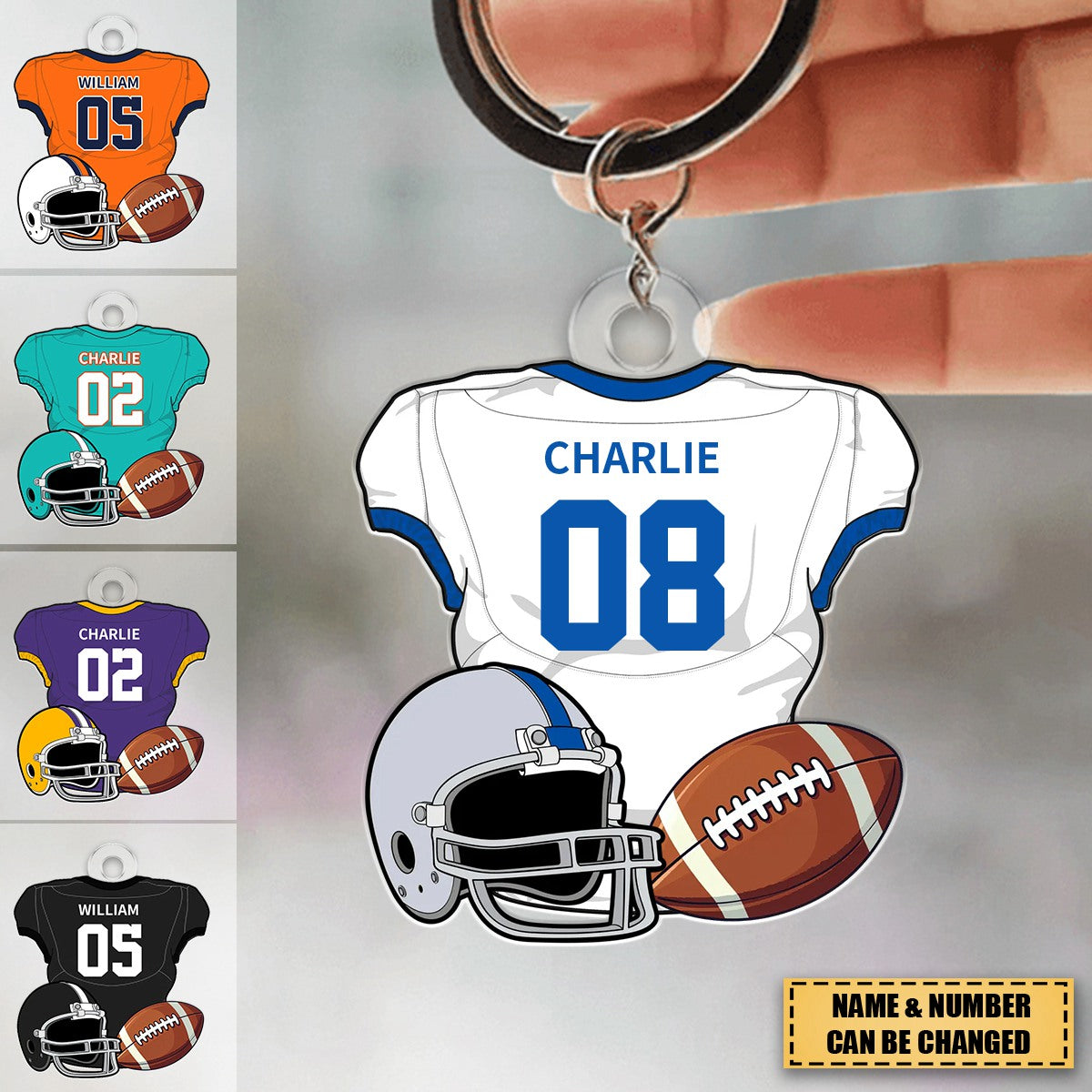 American Football Jersey Personalized Acrylic Keychain - Gift For Football Lover