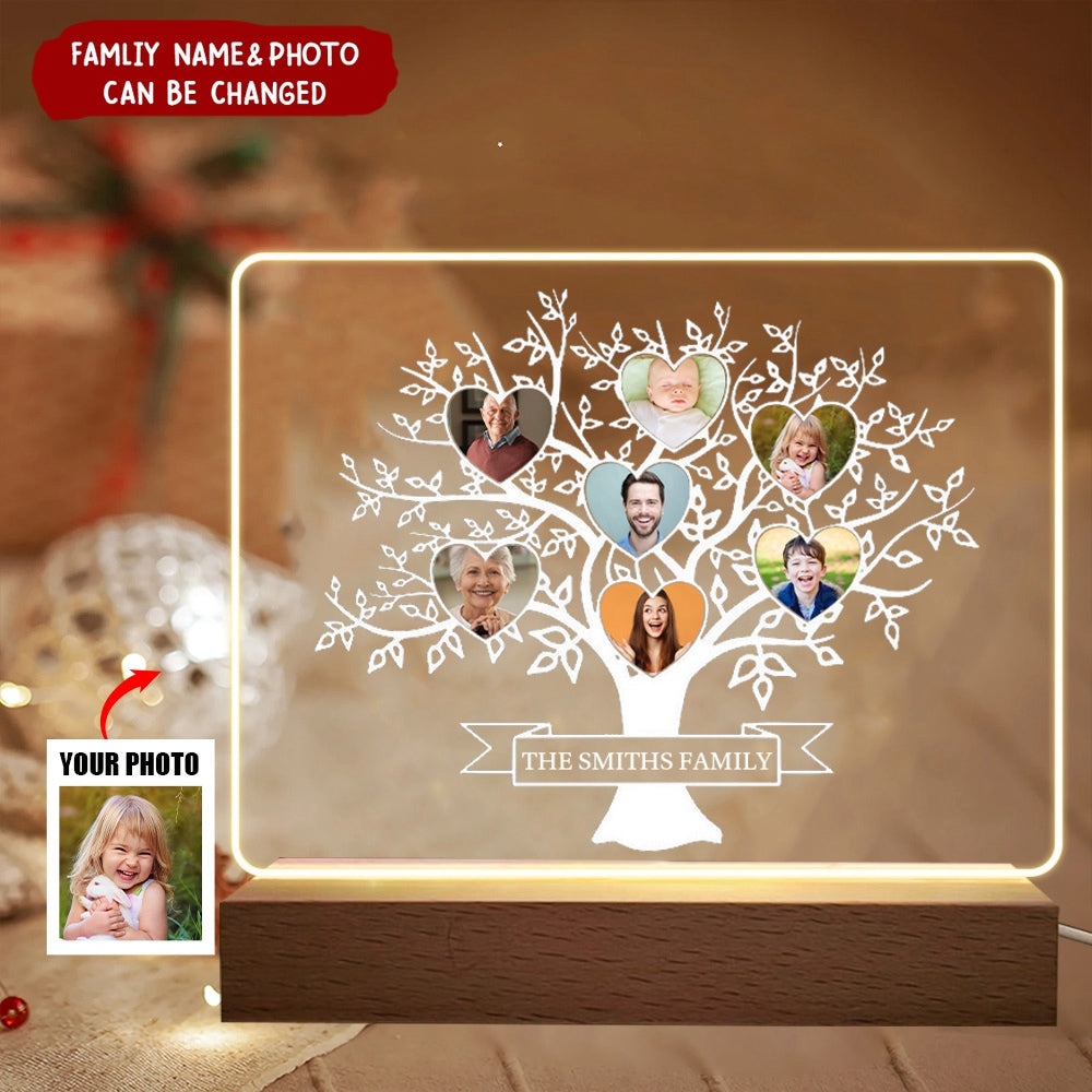 Custom Photo Family Tree Personalized Acrylic Plaque Led Lamp