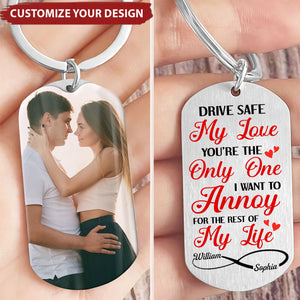 Drive Safe Image Upload Couple Personalized Stainless Steel Keychain