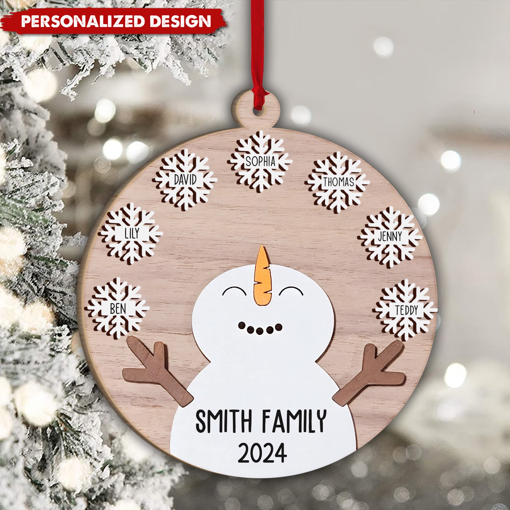 Personalized Double-Layer Christmas Snowman Snowflake Name Custom Ornament