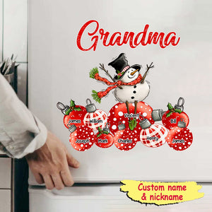 Snowman Grandma Sitting On Christmas Ball Personalized Sticker