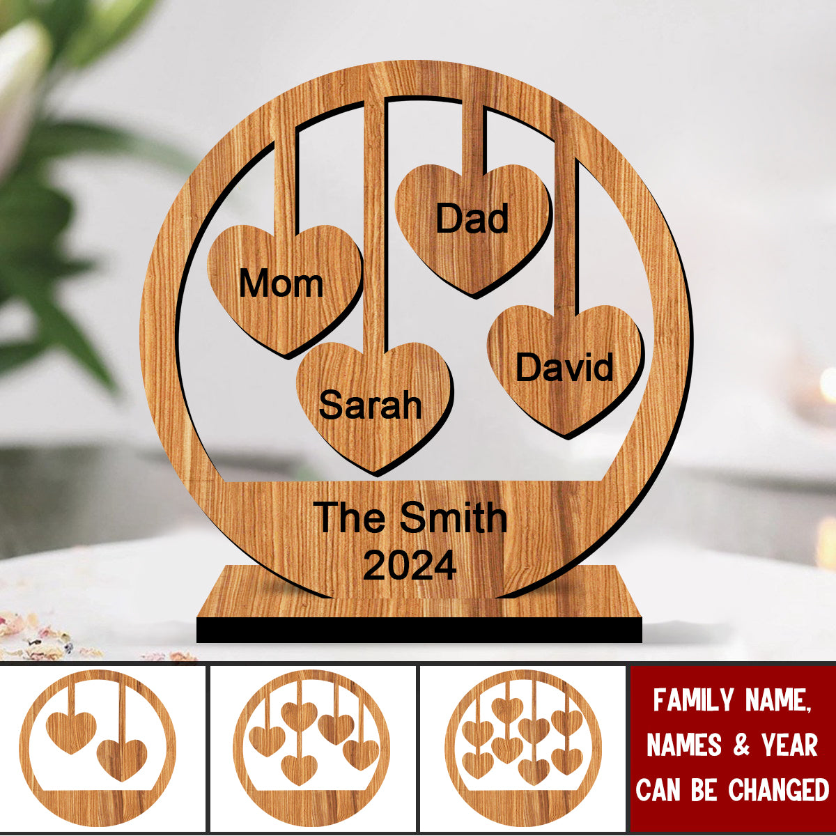 Love Lasts Forever-Personalized Name Heart-Shaped Wood Plaque-Gift For Family