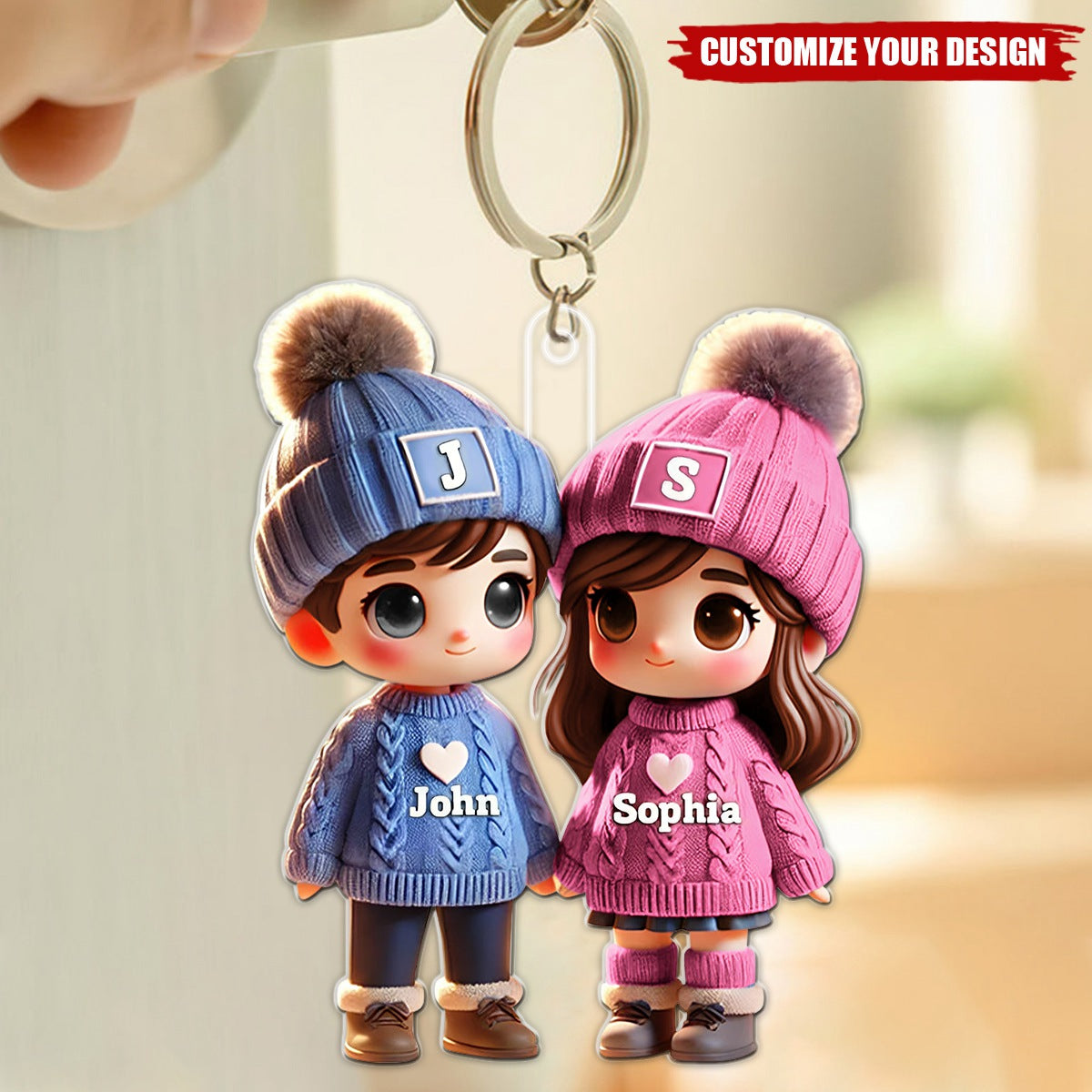 Personalized Gift For Couple Cute Cartoon Couple Walking Acrylic Keychain