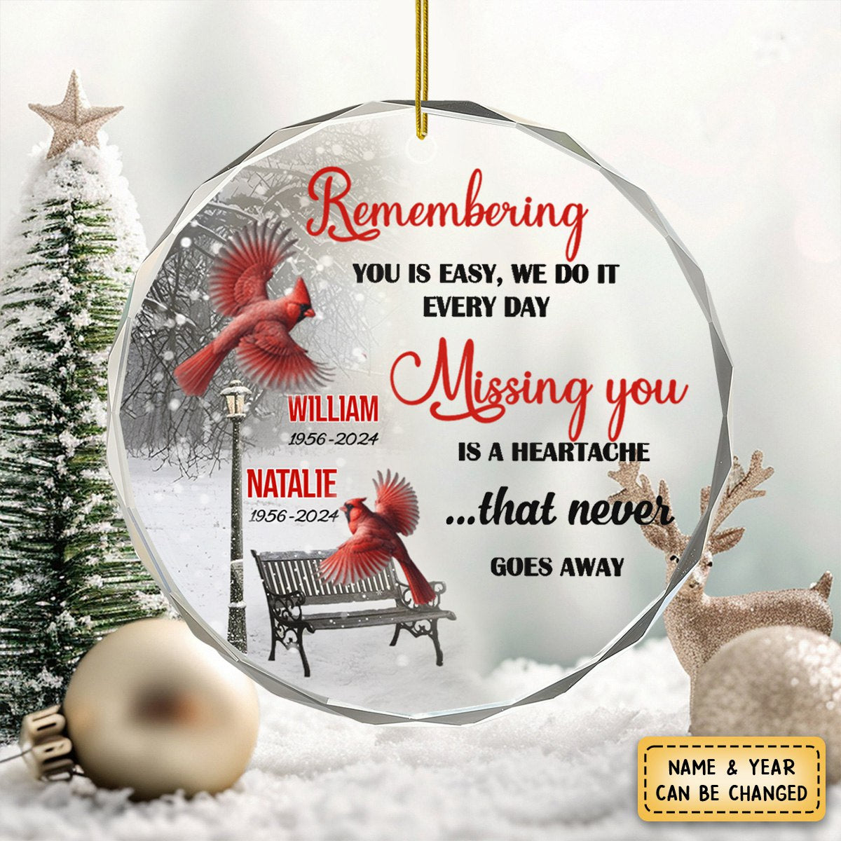 Remembering You Is Easy Memorial Circle Ornament - Personalized Custom Circle Glass Ornament