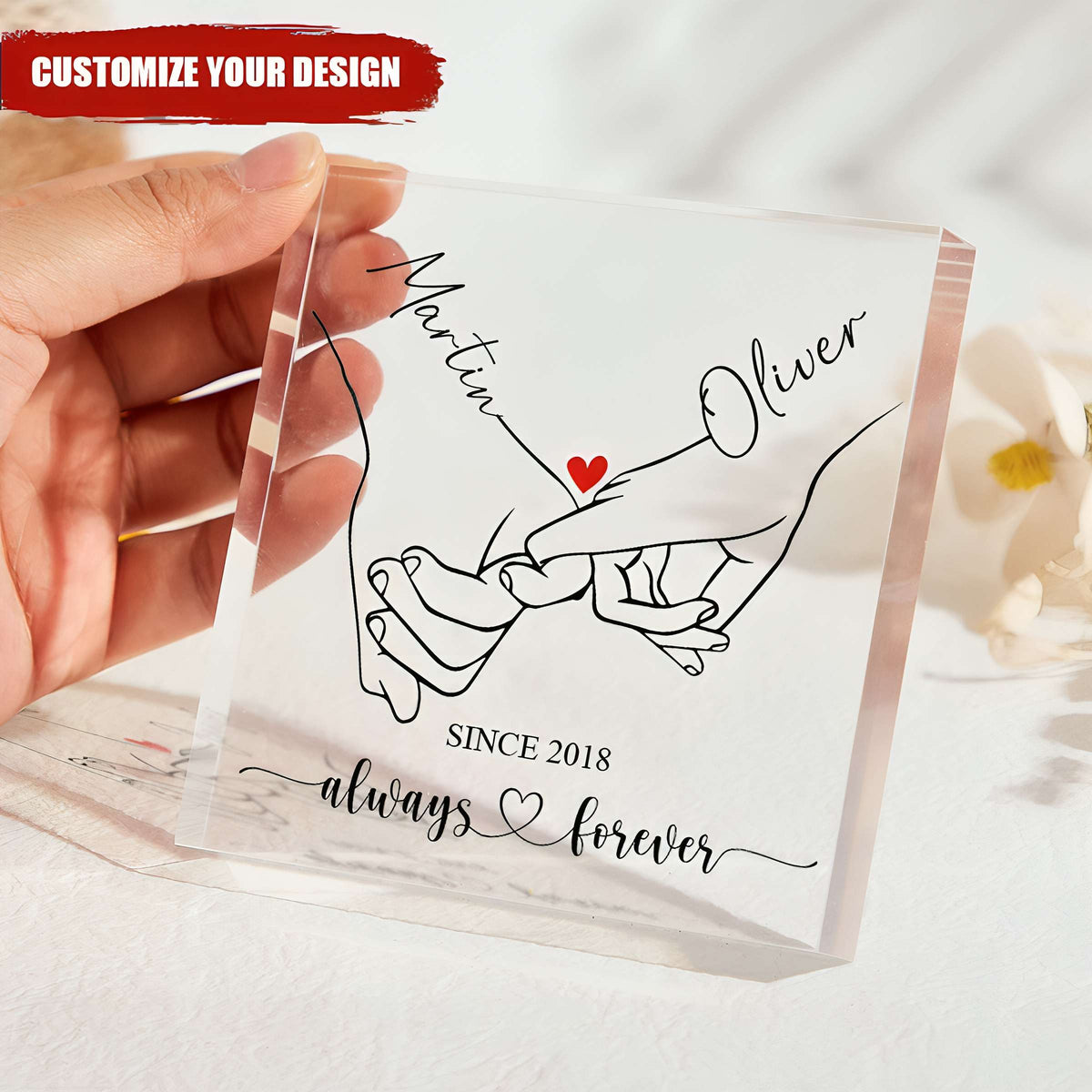 Personalized Hand Holding Line Art Couple Acrylic Plaque-Valentines Da ...