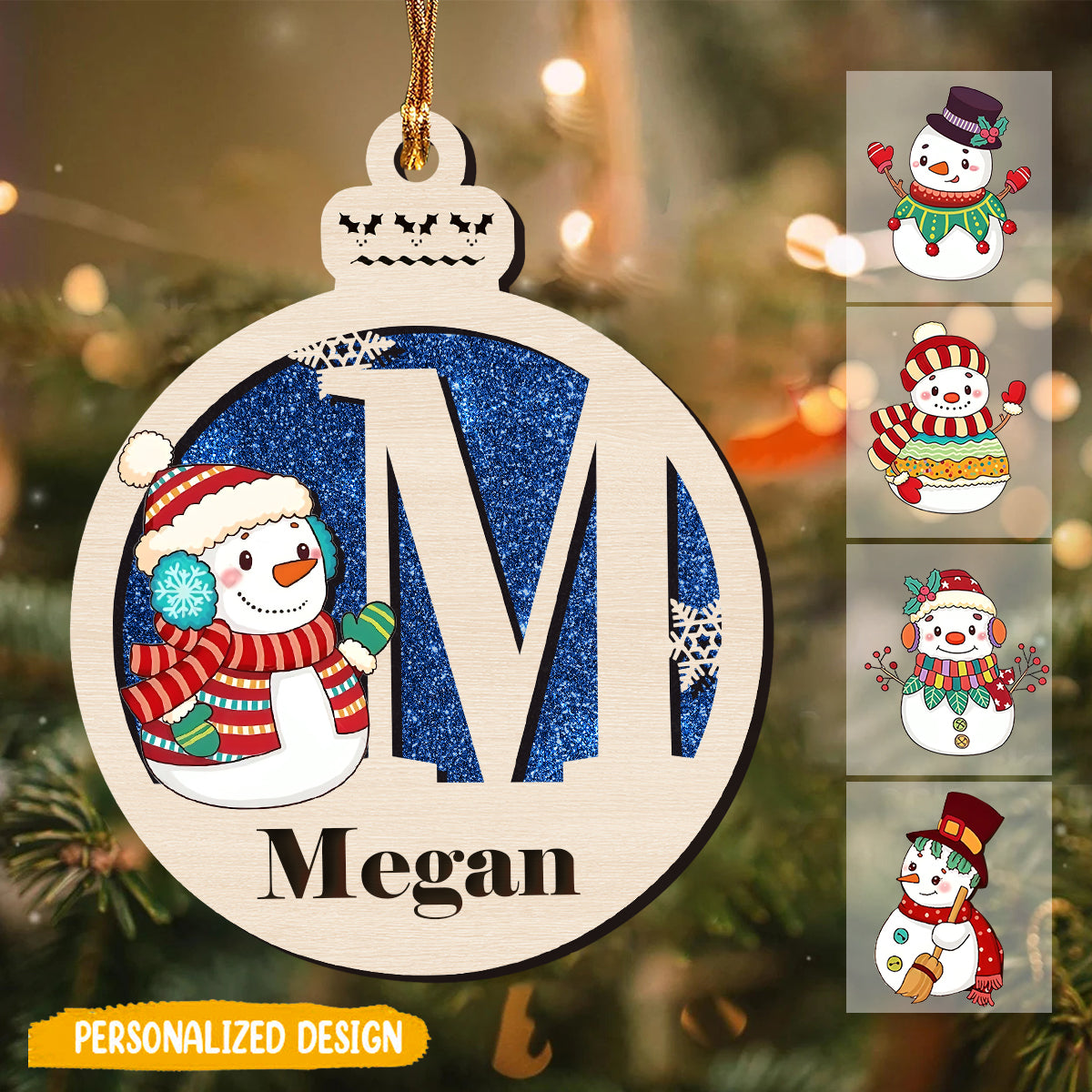 Personalized Letter Name Custom Snowman Family Ornaments