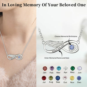 Personalized Name Engraved Wing Infinity Birthstone Pendant Necklace