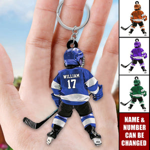 Kid Hockey Player Personalized Keychain, Gift For Hockey Lovers