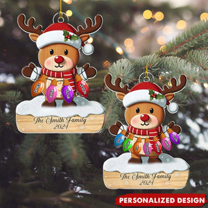 Personalized Fawn Family Light Bulb Acrylic Ornament