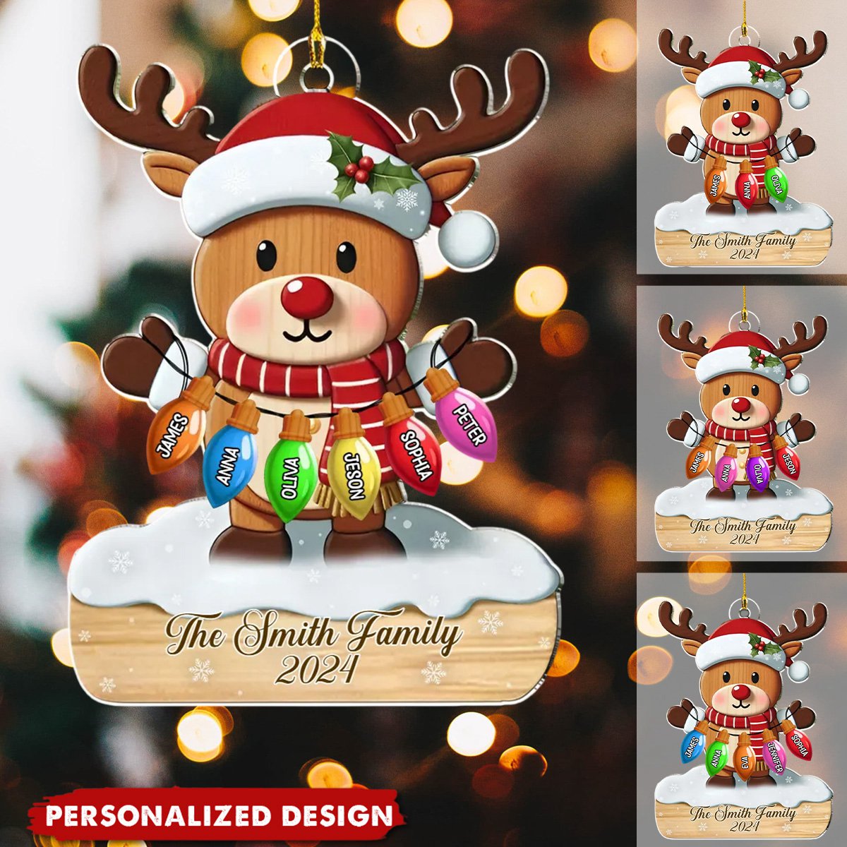 Personalized Fawn Family Light Bulb Acrylic Ornament