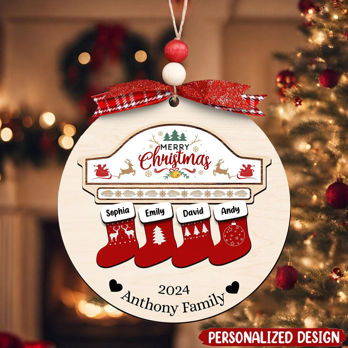 Personalized Customized Wooden Christmas Socking Ornament-Gift For Family And Friends