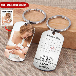 Custom Photo Calendar The Moment You Became - Gift For Mother, Father - Personalized Aluminum Keychain